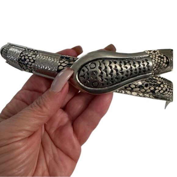 Women's Western Silver Python Head & Tail Brown Snakeskin Adjustable Belt Size M - Picture 1 of 15